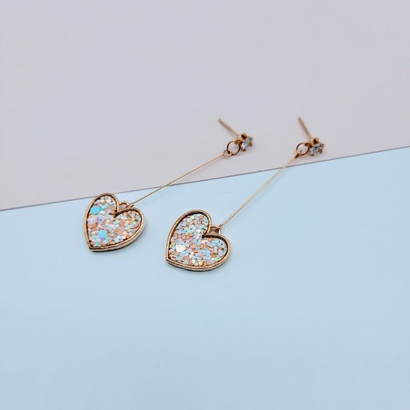 Jewelry - 7/$35 Glitter Heart Gold Color Earrings